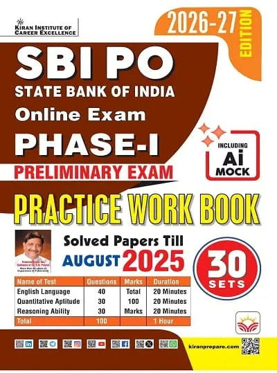 Kiran SBI PO Phase Preliminary Exam Practice Work Book with Including 2025 August Solved Papers 2026 Edition English Medium K 6088