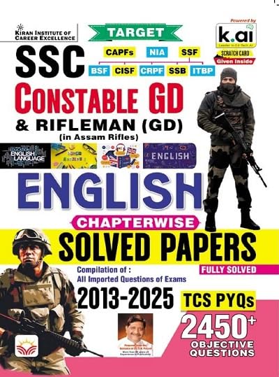 Kiran SSC Constable GD 2026 English Chapterwise Solved Papers Fully Solved 2013 to 2025 With TCS PYQs 2450+ Objective Questions English Medium