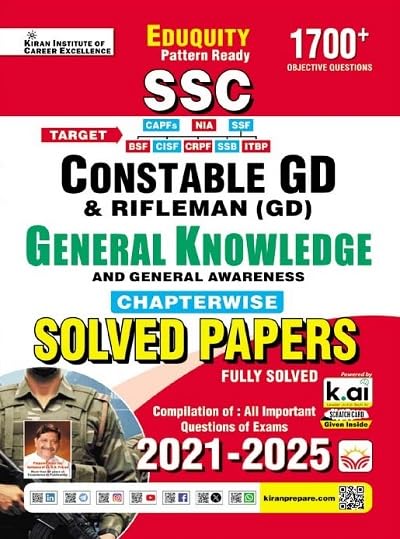 Kiran SSC Constable GD 2026 General Knowledge Chapterwise Solved Papers 2021 to 2025 with 1700+ Objective Questions Eduquity Pattern Ready English Medium K 5783