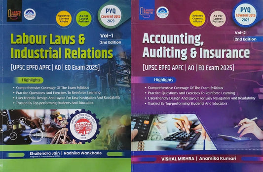 Learn Finite UPSC EPFO APFC AO EO Exam 2025 Volume 1 and 2 Labour Laws and Industrial Relations and Accounting Auditing and Insurance Combo Set of 2 Books 2nd Edition English Medium 