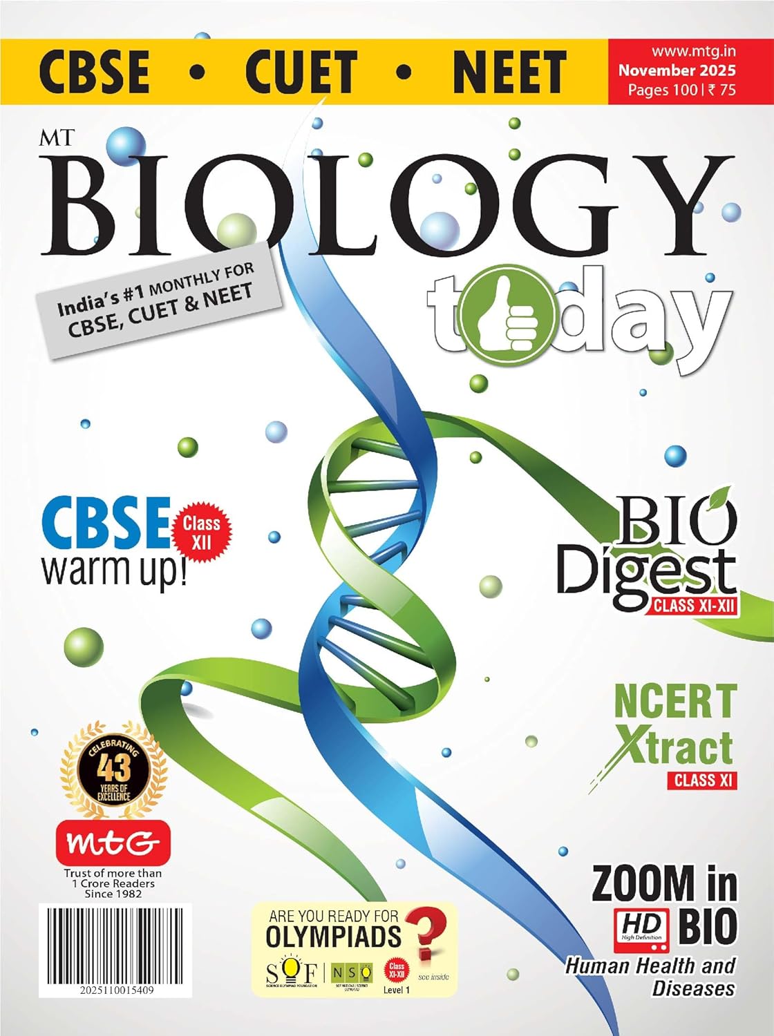 MTG Biology Today November 2025 English Monthly Magazine for CBSE CUET NEET Exams