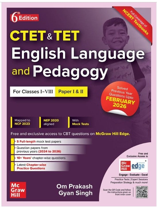 Mc Graw Hill CTET and TET English Language And Pedagogy Class 1 to 8 By Om Prakash and Gyan Singh 6th Edition