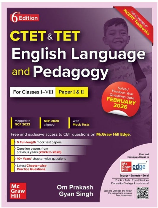 Mc Graw Hill CTET and TET English Language And Pedagogy Class 1 to 8 By Om Prakash and Gyan Singh 6th Edition