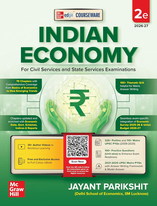 Mc Graw Hill Indian Economy Courseware 2nd Edition by Jayant Parikshit for UPSC 2026 35+ Videos Prelim and Main PYQs 2009 to 2025 100+ Practice Questions Economic Survey 2025-26 and Union Budget 2026-27
