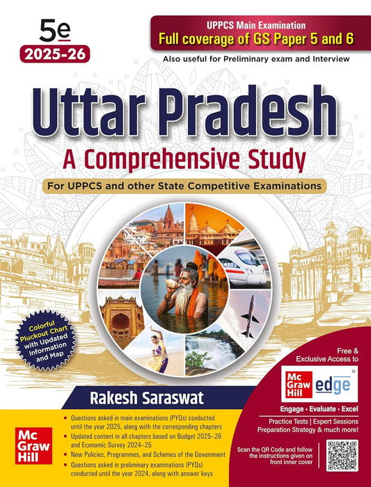 Mc Graw Hill Uttar Pradesh General Knowledge 5e for UPPSC Prelims And Mains Paper 5 And 6 full coverage 2026 Comprehensive UP Special GK Previous Years Questions Colourful Pluck out Chart UPPCS UP RO ARO With Free Khatu Shyam Sticker