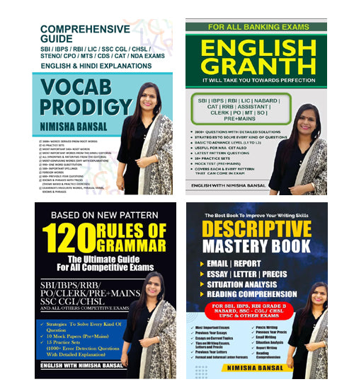 Nimisha Bansal Vocab Prodigy English Granth Descriptive Mastery Book 120 Rules of Grammar Combo Set of 4 Books