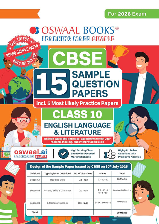 Oswaal CBSE 15 Sample Question Papers Class 10 English Language and Literature for 2026 Board Exam As per CBSE Sample Question Paper issued on 30 July 2025
