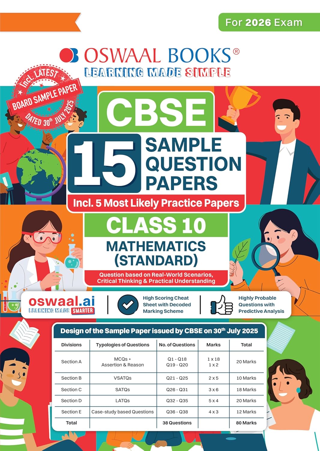Oswaal CBSE 15 Sample Question Papers Class 10 Mathematics Standard for 2026 Board Exam As per CBSE Sample Question Paper issued on 30 July 2025 with Chapter wise Highly Probable Questions