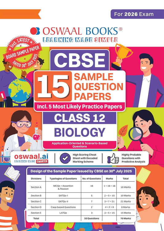 Oswaal CBSE 15 Sample Question Papers Class 12 Biology for 2026 Board Exam As per CBSE Sample Question Paper issued on 30 July 2025 with Chapter wise Highly Probable Questions