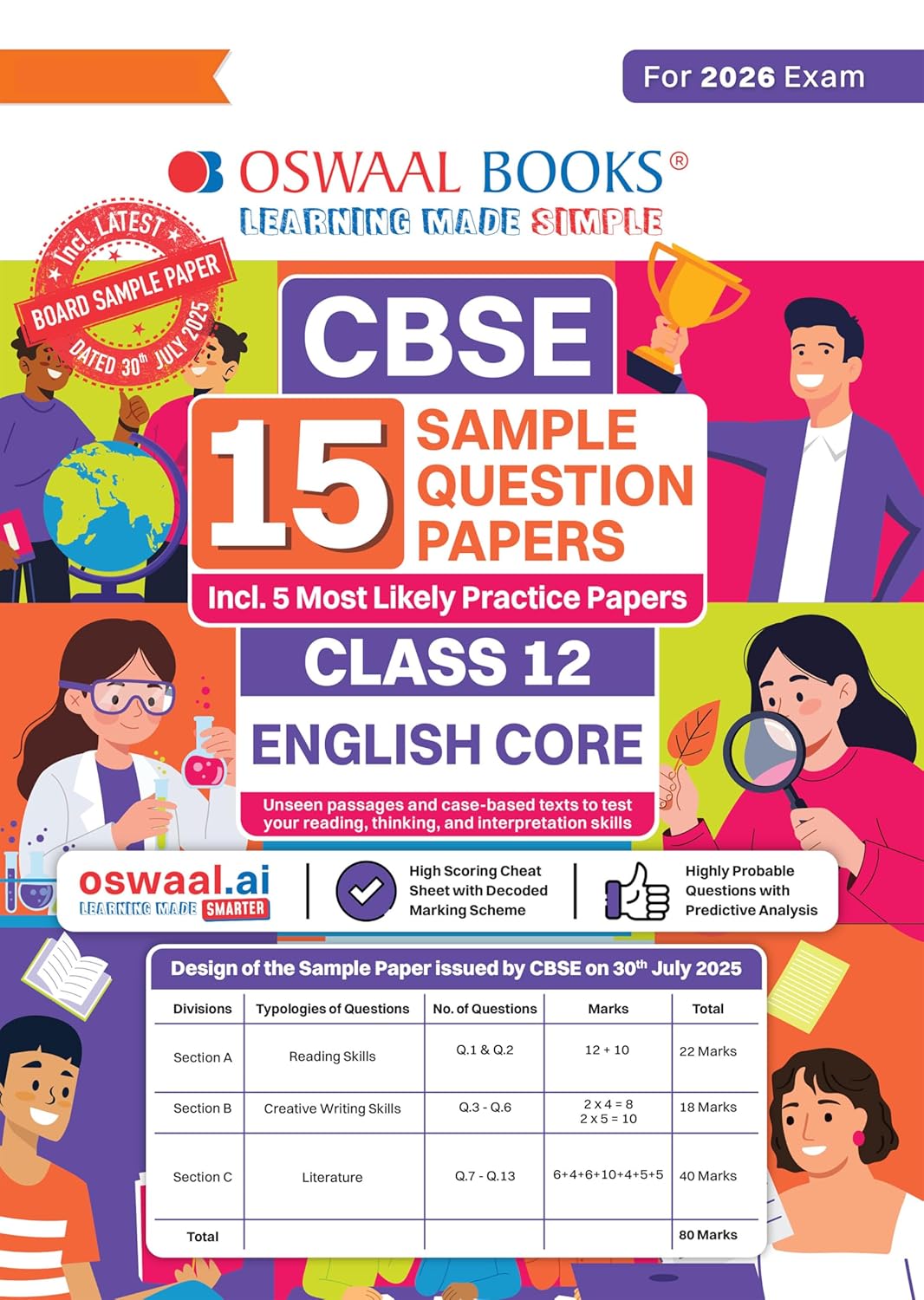 Oswaal CBSE 15 Sample Question Papers Class 12 English Core for 2026 Board Exam As per CBSE Sample Question Paper issued on 30 July 2025 with Chapter wise Highly Probable Questions