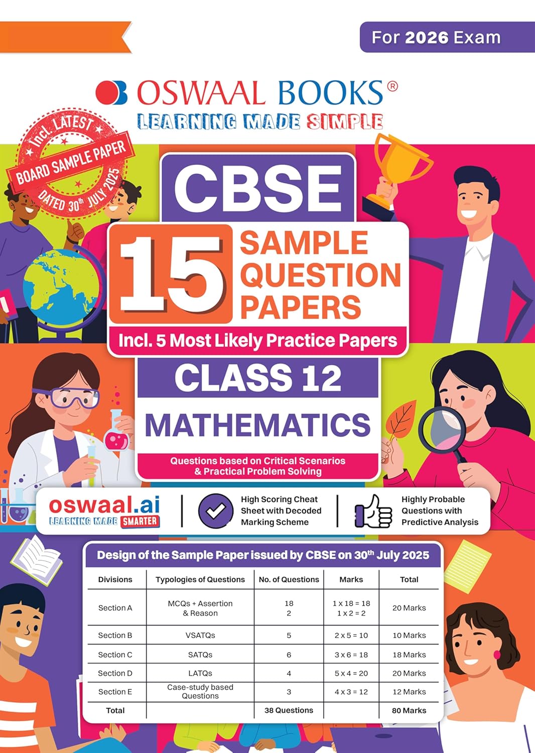 Oswaal CBSE 15 Sample Question Papers Class 12 Mathematics for 2026 Board Exam As Per CBSE Sample Question Paper issued on 30 July 2025 with Chapter wise Highly Probable Questions
