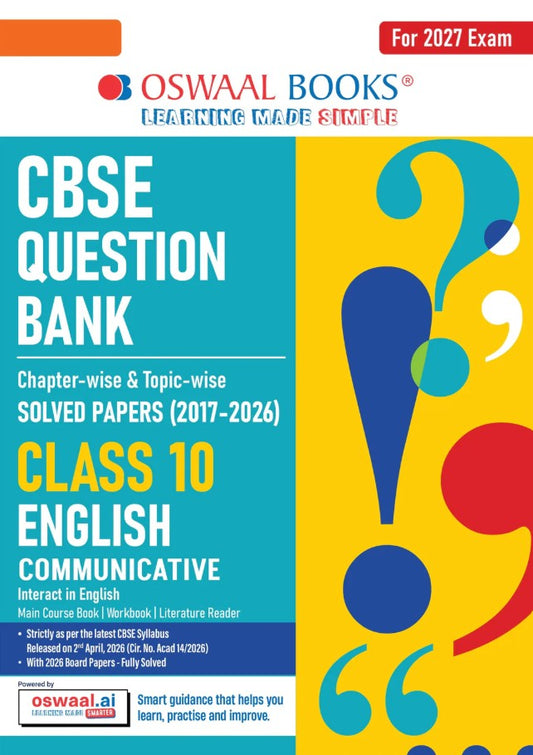 Oswaal CBSE Class 10 English Communicative Question Bank Chapter and Topicwise Solved Papers 2017 to 2026 Based on Latest Syllabus April 2026 Includes 2026 Papers For 2027 Exam