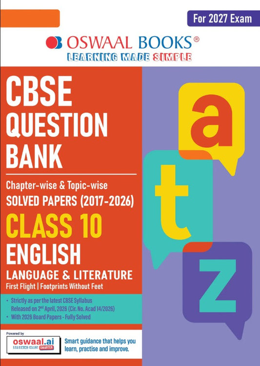 Oswaal CBSE Class 10 English Language and Literature Question Bank Chapter and Topicwise Solved Papers 2017 to 2026 Based on Latest Syllabus April 2026 Includes 2026 Papers For 2027 Exam