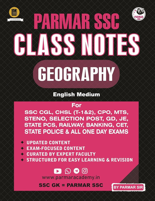Parmar SSC Class Notes Geography English Medium By Parmar Sir For SSC CGL CHSL GD JE State Police And All One Day Exams