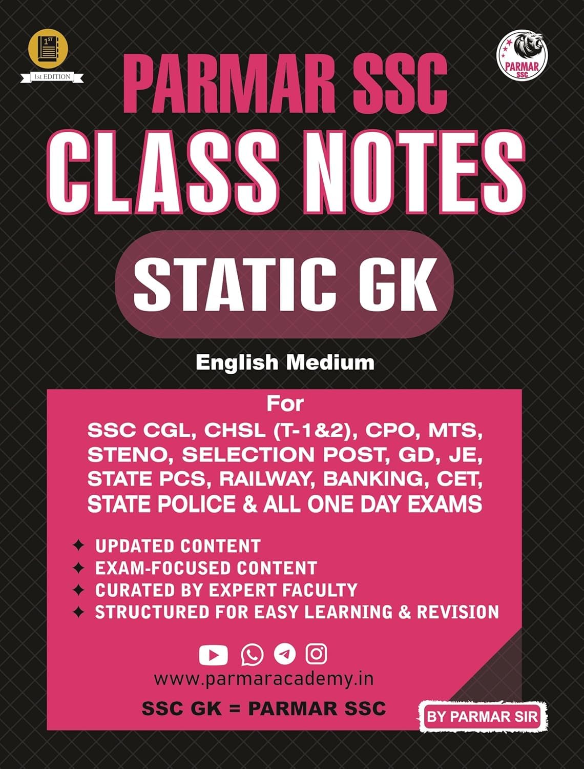 Parmar SSC Class Notes Static GK By Parmar Sir English Medium For SSC CGL CHSL GD JE State Police And All One Day Exams