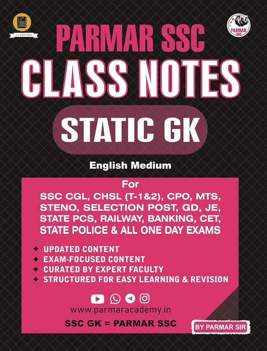 Parmar SSC Class Notes Static GK By Parmar Sir English Medium For SSC CGL CHSL GD JE State Police And All One Day Exams