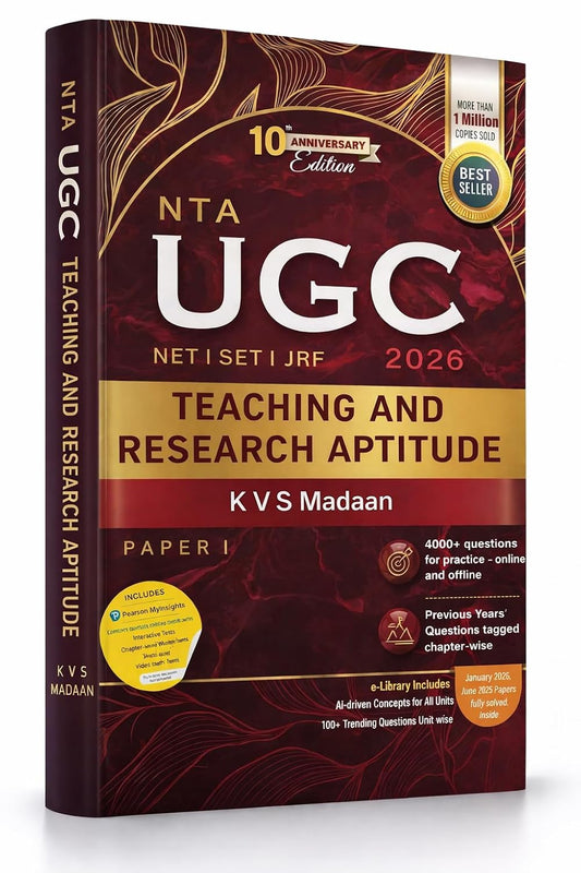 Pearson NTA UGC NET Paper 1 2026 Teaching and Research Aptitude by KVS Madaan NET SET JRF 4000+ Practice Questions Unit-wise PYQ 2026 January and 2025 June Fully solved paper