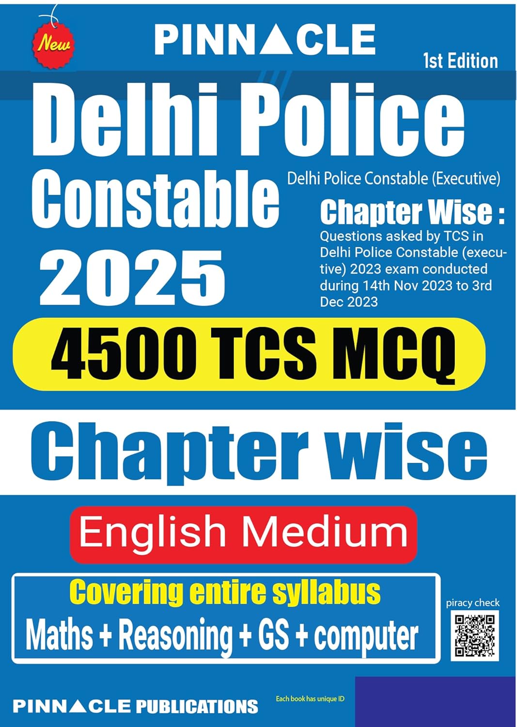 Pinnacle Delhi Police Constable 2025 Chapterwise 4500 TCS MCQ SSC Delhi Police Constable Executive 1st Edition English Medium
