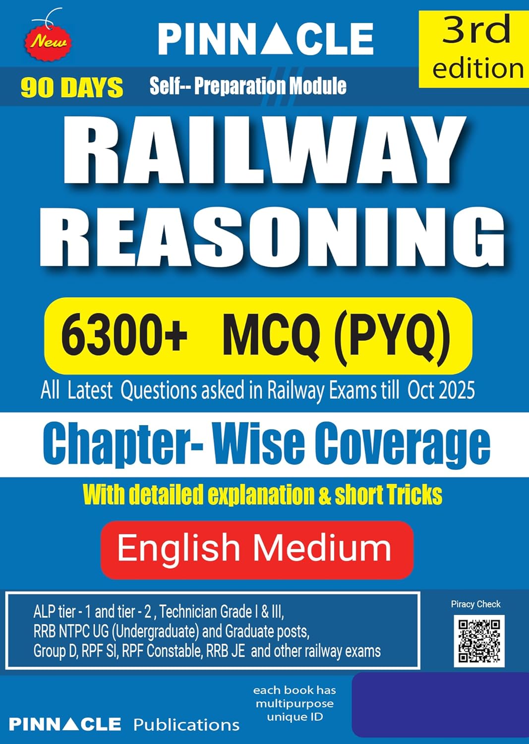 Pinnacle Railway Reasoning Book 2026 6300+ MCQ PYQ for All Railway Exams Chapterwise Practice with Detailed Explanations and Short Tricks Latest Questions till OCT 2025 3rd Edition
