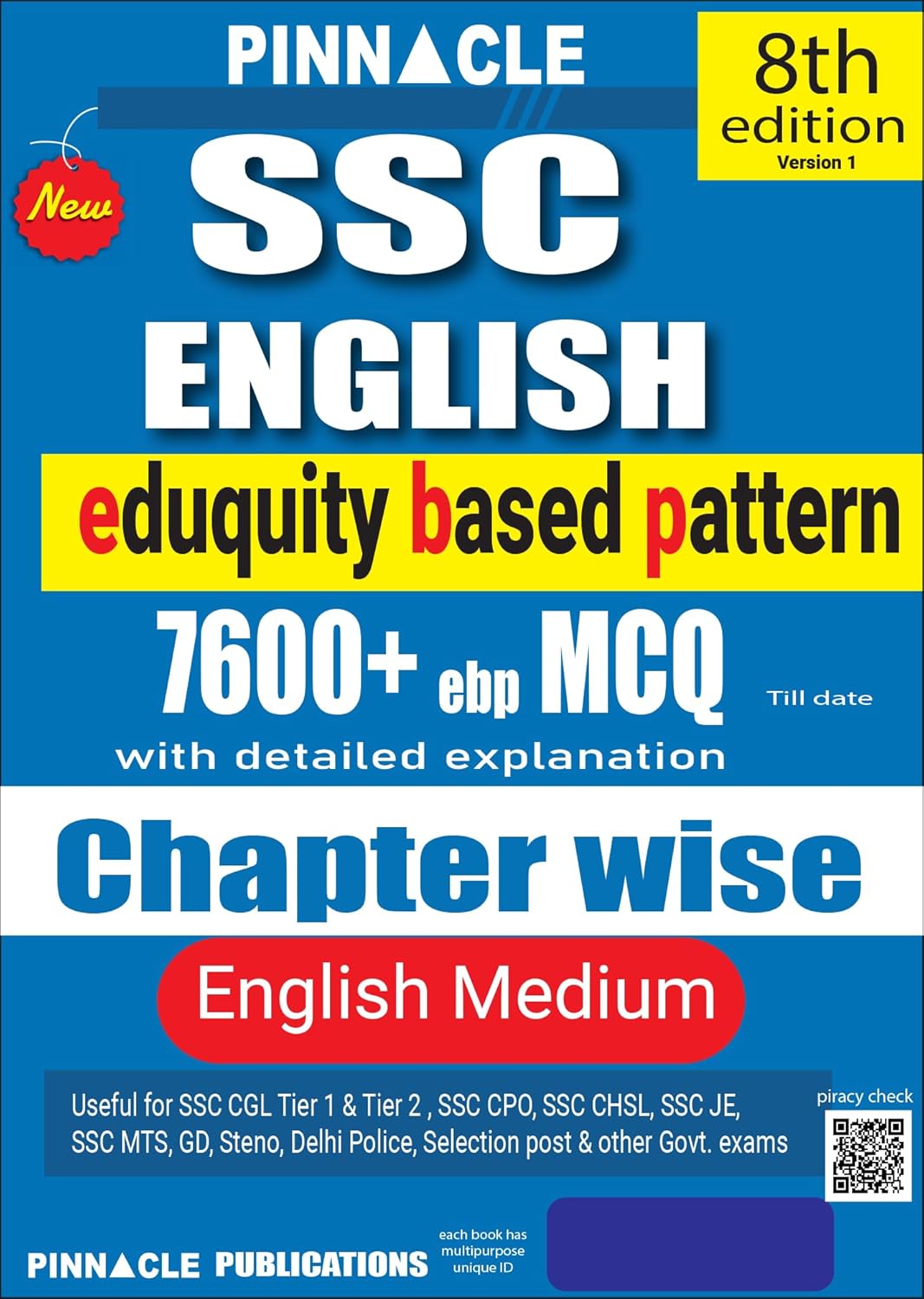 Pinnacle SSC English 7600+ Eduquity Based Pattern MCQ 2026 Book 8th Edition Book In English Medium