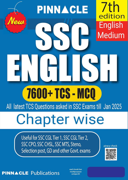 Pinnacle SSC English 7600+ TCS MCQ Chapterwise Till January 2025 English Medium 7th Edition
