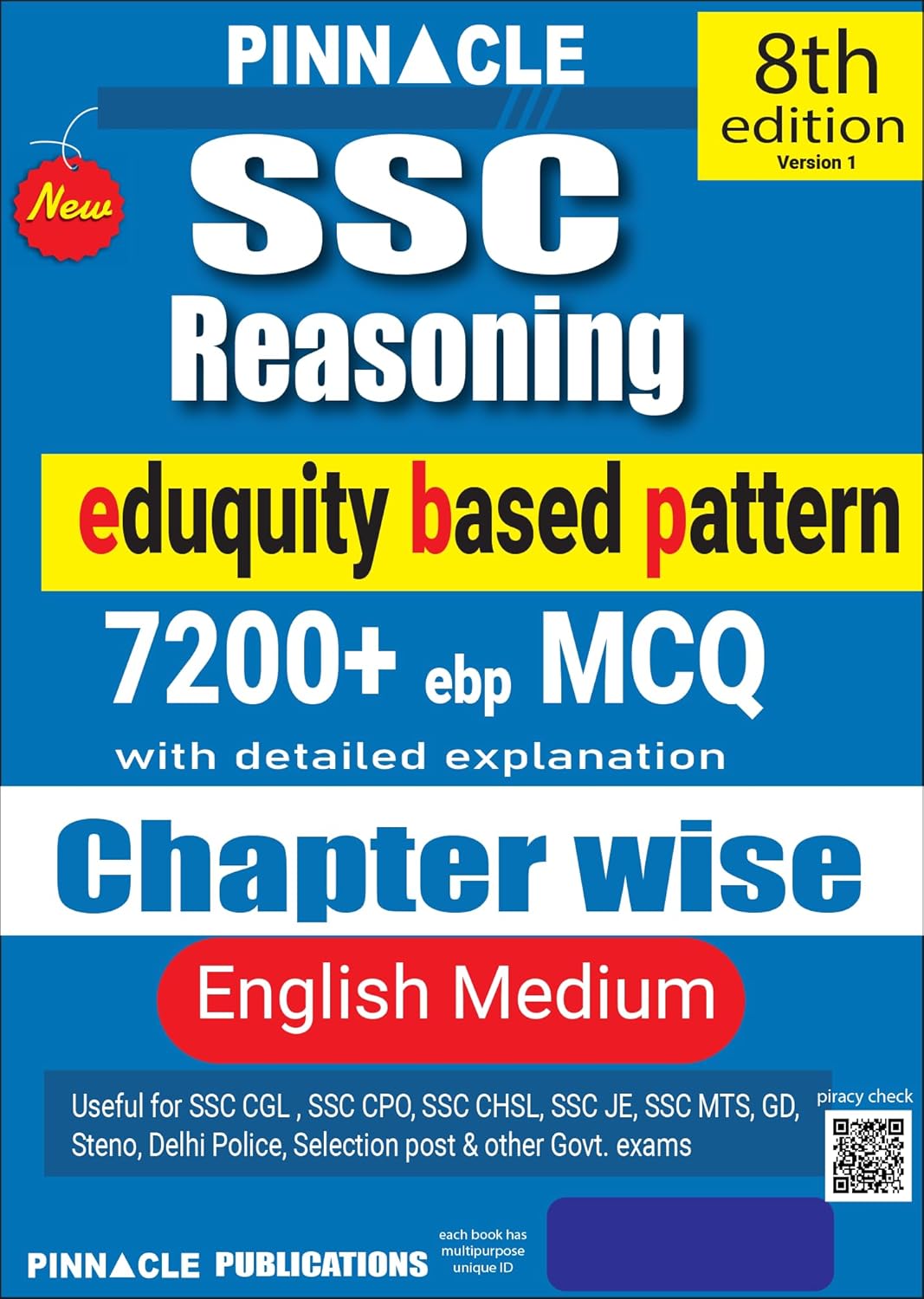 Pinnacle SSC Reasoning 7200+ Eduquity Based Pattern MCQ 8th Edition Book In English