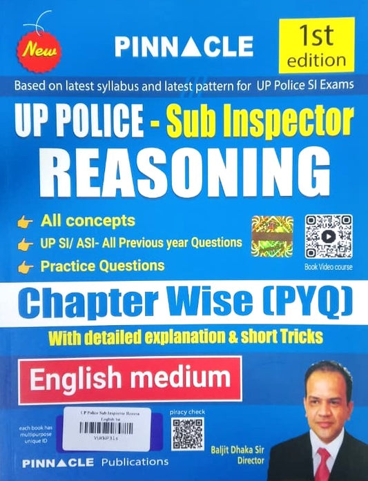 Pinnacle UP Police SI Sub Inspector Reasoning 1 Edition All Concepts UPSI ASI Chapterwise PYQ Practice Question With Details Examination 2026 English Medium By Daljit Dhaka Sir With Free Khau Shyam Sticker