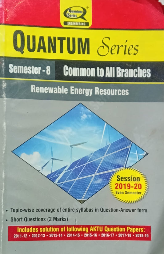 Quantum Series Renewable Energy Resources ROE086 AKTU B.Tech Semester 8 Common to All Branches Session 2019-2020