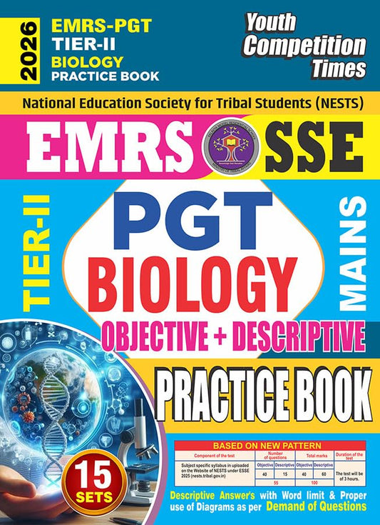 Youth EMRS SSE PGT TIER 2 2026 2027 Biology Mains Objective and Descriptive Questions 15 Sets Practice Book English 