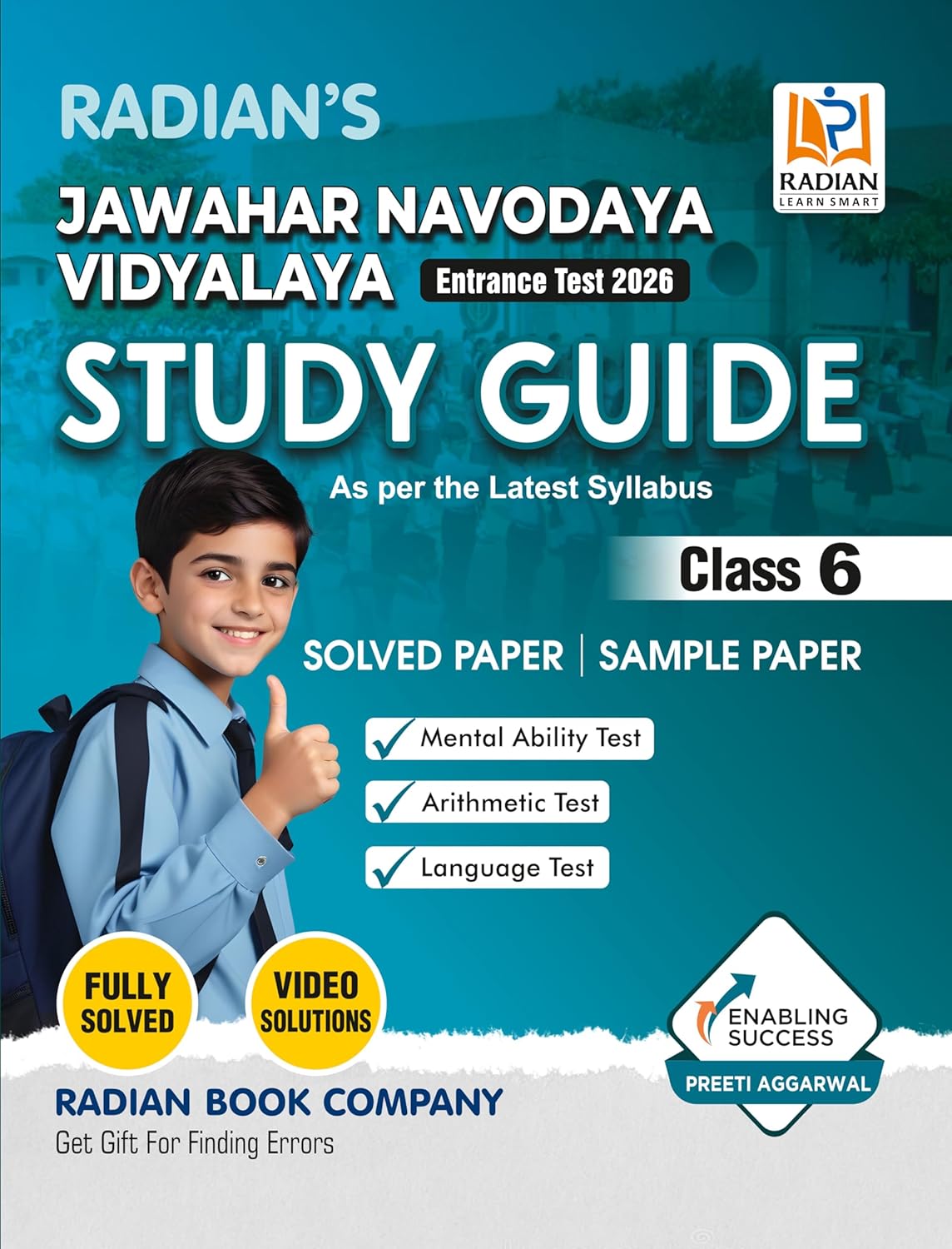 Radian Jawahar Navodaya Vidyalaya JNV 2026 Guide book for Class 6 with Solved Paper for JNV Entrance Exam 2026 English Medium

