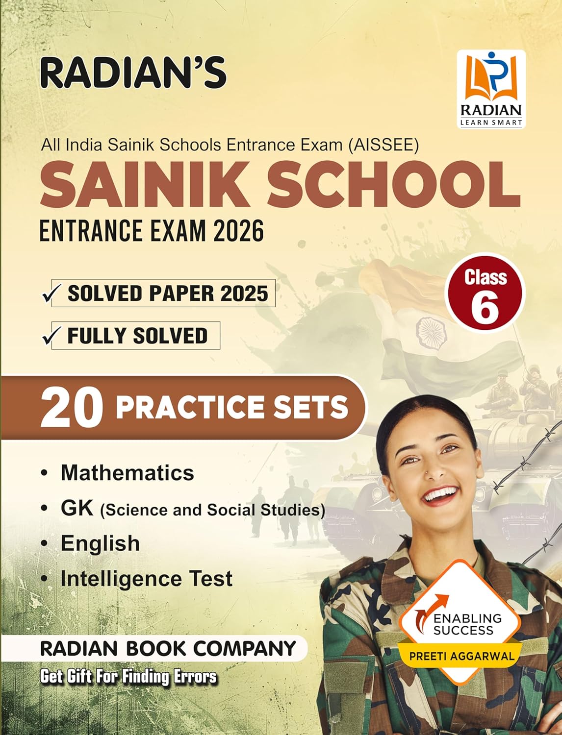 Radian Sainik School Practice Set Book Class 6 with Latest Solved Paper for AISSEE All India Sainik Schools Entrance Exam 2026 English Medium