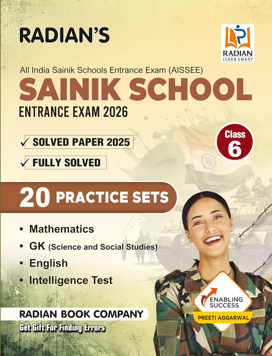 Radian Sainik School Practice Set Book Class 6 with Latest Solved Paper for AISSEE All India Sainik Schools Entrance Exam 2026 English Medium