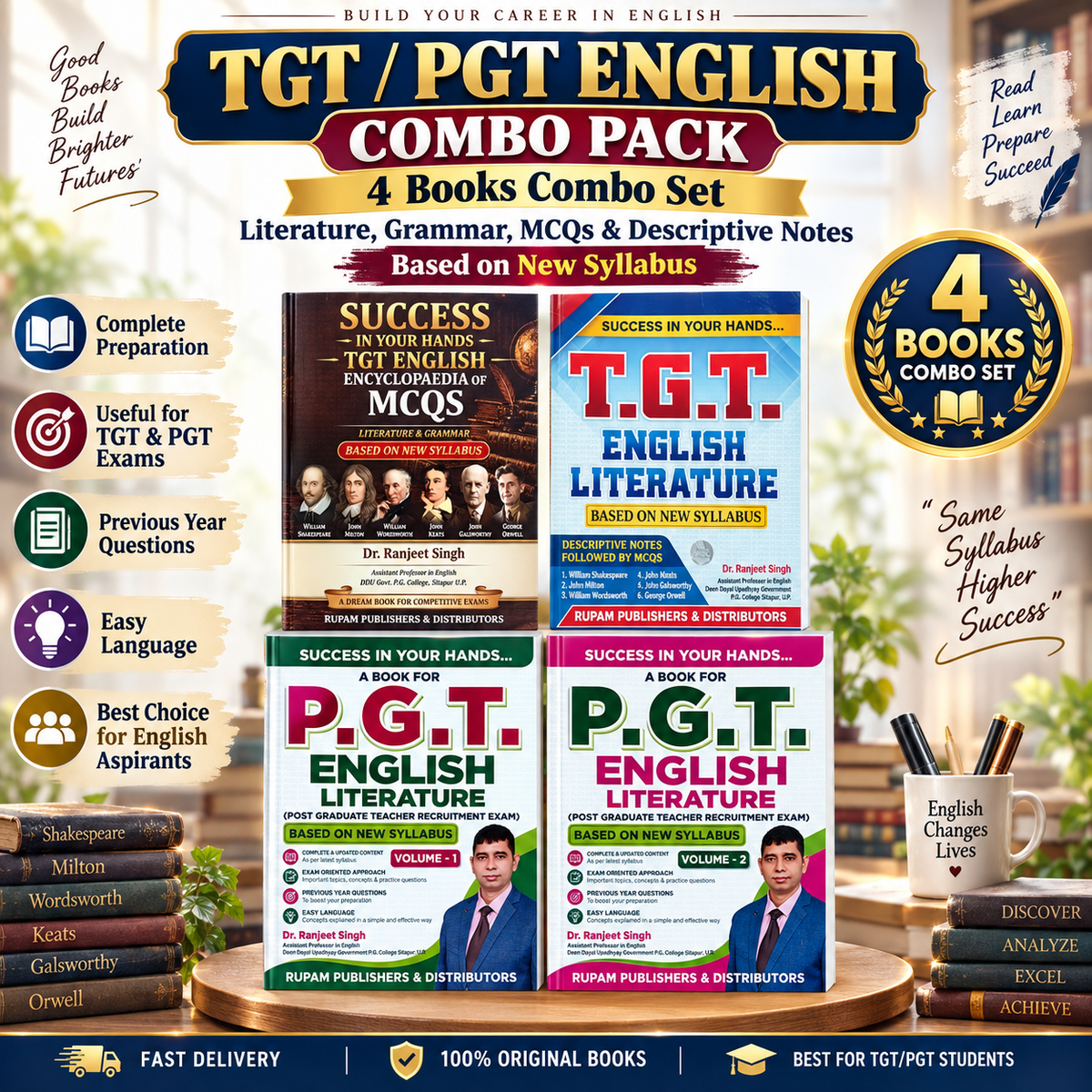 Rupam TGT PGT 2026-2027 Exam English Literature By Dr Ranjeet Singh Combo Set of 4 Books Based on New Syllabus