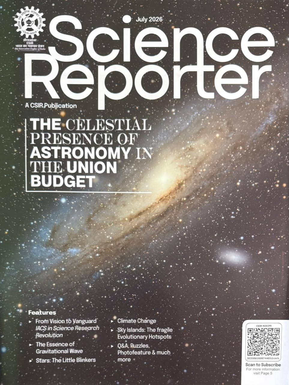 Science Reporter July 2026 English Monthly Magazine The Celestial Presence Of Astronomy in The Union Budget