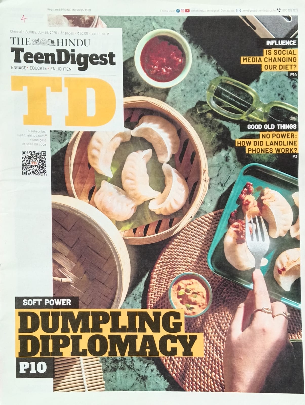 The Hindu Teen Digest Paper 26 July 2026 Vol-1 No13 Dumpling Diplomacy