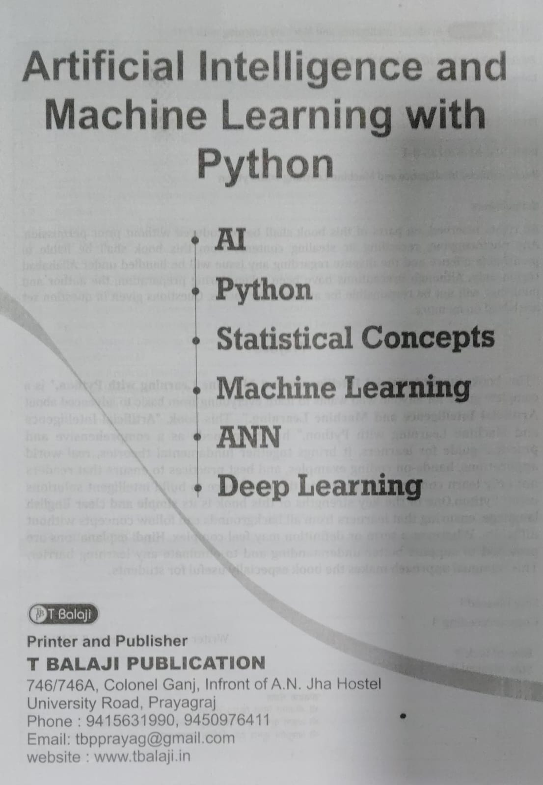 Artificial Intelligence and Machine Learning With Python Bilingual Book AI with Python Latest Syllabus By T Bala Ji With Free Khatu Shyam Sticker