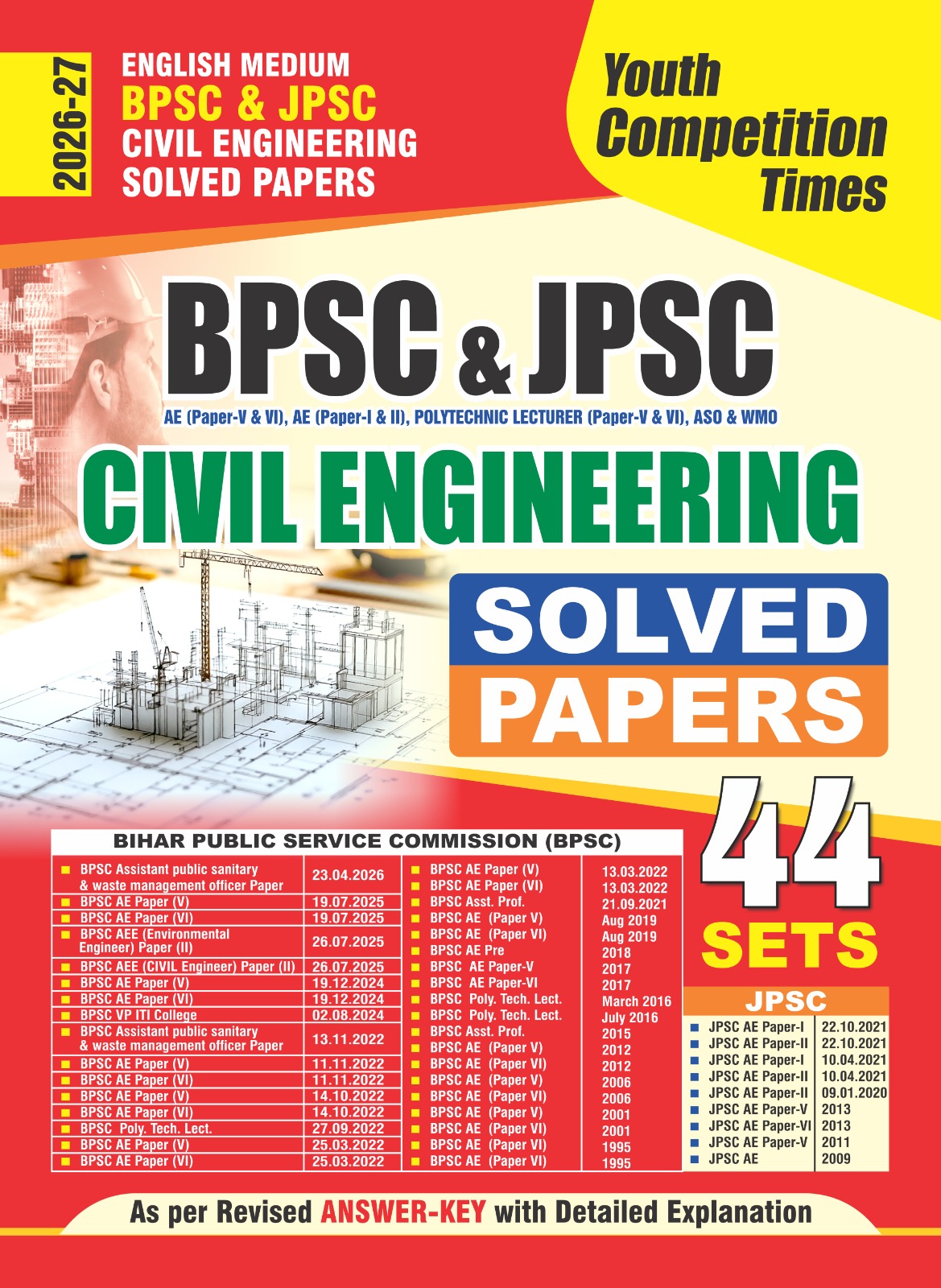 Youth BPSC and JPSC Civil Engineering 2026 2027 Solved Papers 44 Sets English Medium