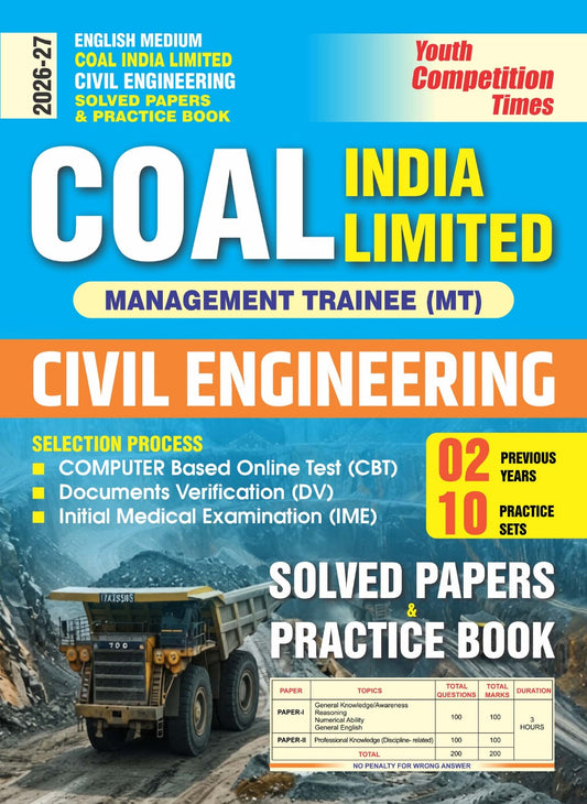 Youth COAL INDIA Limited 2026 2027 Management Trainee MT Civil Engineering 2 Previous Year and 10 Practice Set Solved Papers and Practice Book English Medium