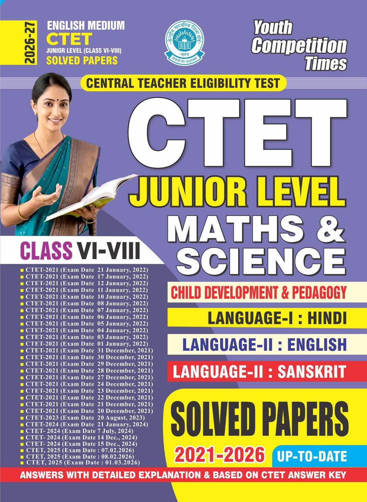 Youth CTET 2026 2027 Junior Level Class 6 to 8 Maths and Science Child Development and Pedagogy Solved Papers English Medium