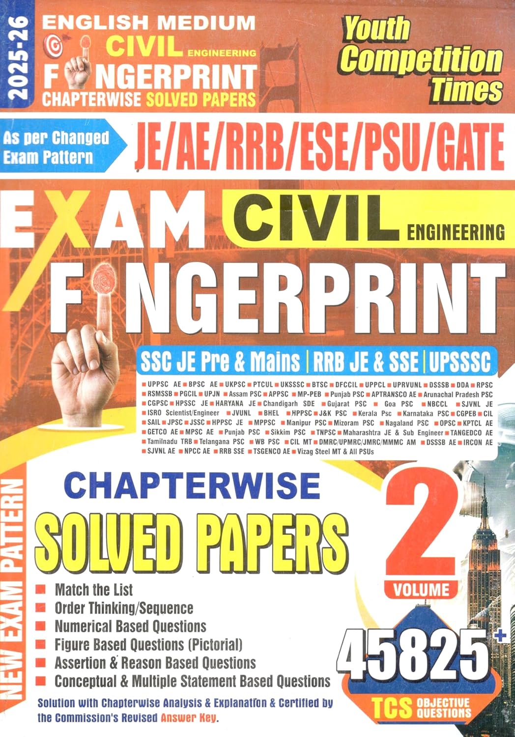 Youth Civil Engineering Exam Fingerprint 2025-2026 Solved Papers Chapterwise Volume 2 English Medium for JE AE RRB ESE PSU GATE