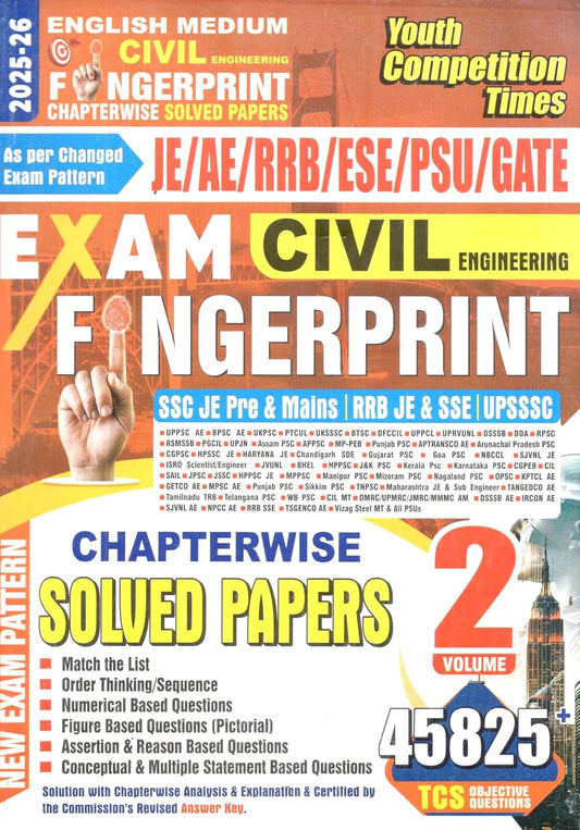 Youth Civil Engineering Exam Fingerprint 2025-2026 Solved Papers Chapterwise Volume 2 English Medium for JE AE RRB ESE PSU GATE
