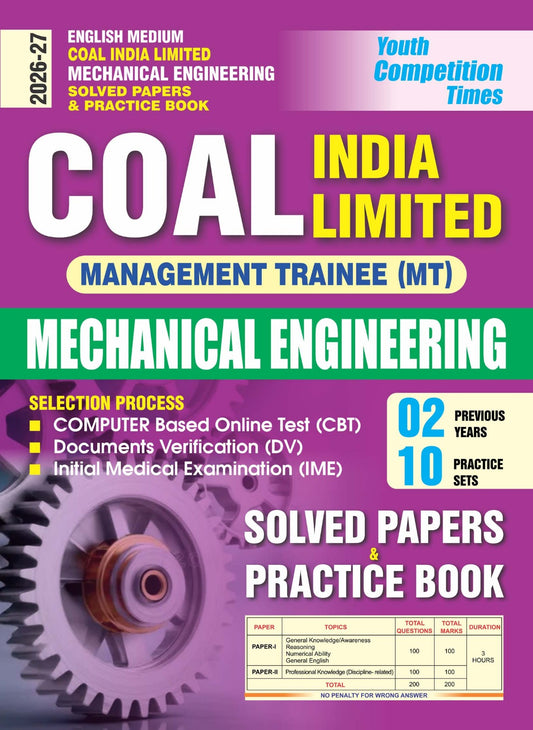 Youth Coal India Limited Management Trainee 2026 2027 Mechanical Engineering Solved Papers and Practice Book English Medium 