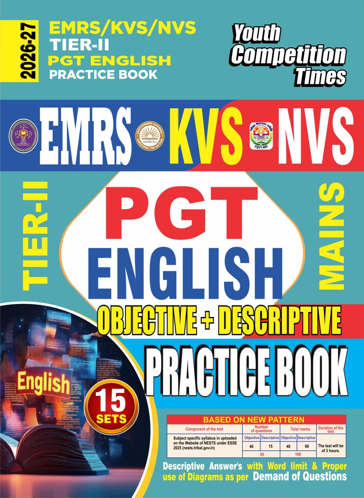 Youth EMRS KVS NVS Tier 2 2026 2027 PGT English Mains Practice Book 15 Sets Objective + Descriptive English Medium