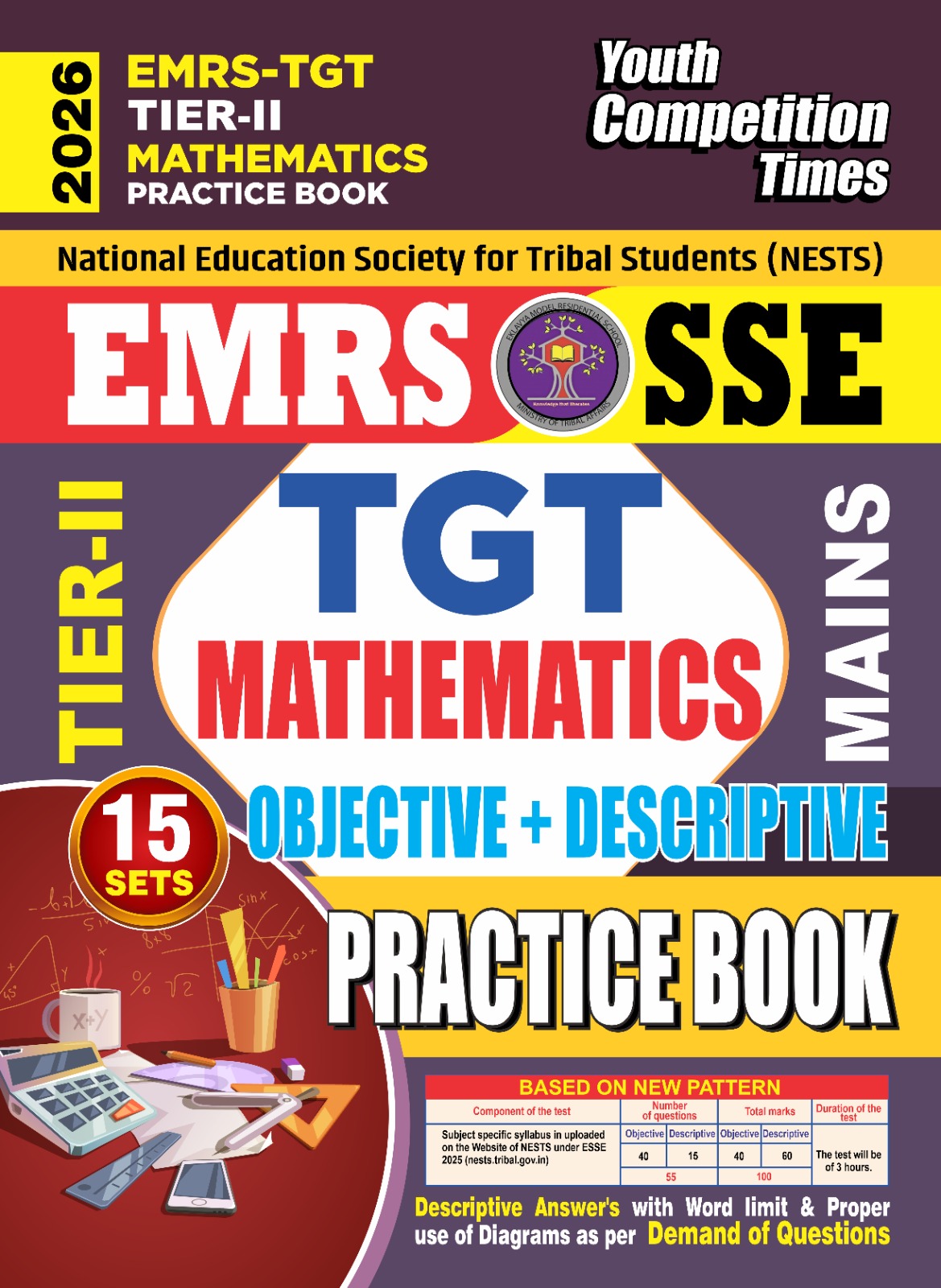 Youth EMRS SSE TGT Tier 2 2026 Mathematics Practice Book 15 Sets Objective + Descriptive English Medium
