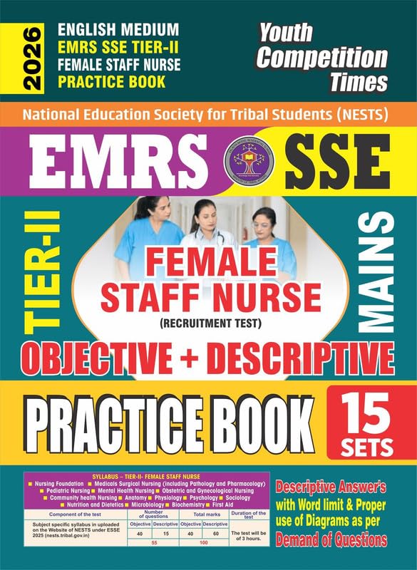 Youth EMRS SSE Tier 2 2026 Female Staff Nurse Practice Book 15 Sets Objective + Descriptive English Medium 