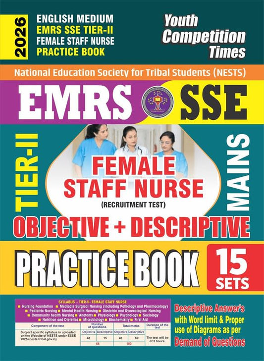 Youth EMRS SSE Tier 2 2026 Female Staff Nurse Practice Book 15 Sets Objective + Descriptive English Medium 