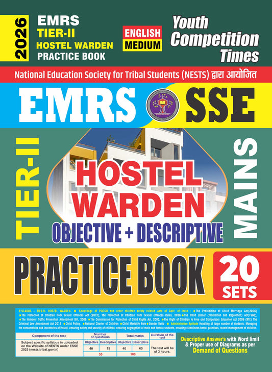 Youth EMRS SSE Tier 2 2026 Hostel Warden Objective and Descriptive Questions Practice Book 20 Sets English Medium
