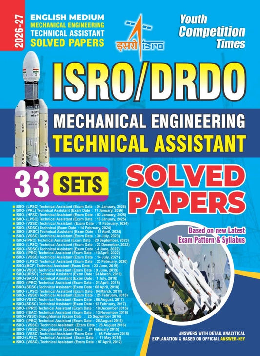 Youth ISRO DRDO 2026 2027 Mechanical Engineering Technical Assistant Solved Papers 33 Sets Based on New Latest Exam Pattern and Syllabus English Medium