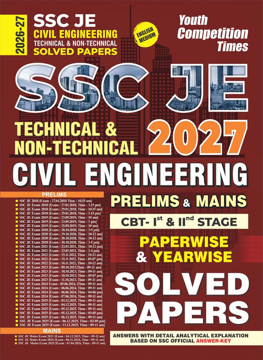 Youth SSC JE 2026 2027 Civil Engineering Technical and Non-Technical Prelims and Mains CBT Ist and IInd Stage Paperwise and Yearwise Solved Papers English Medium