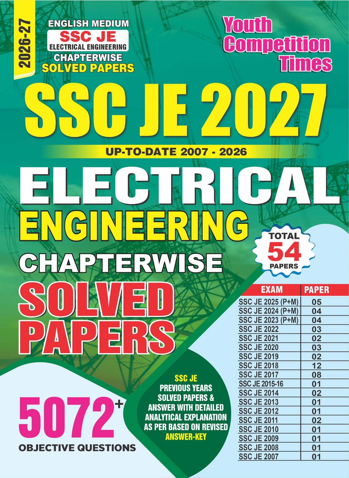 Youth SSC JE 2026 2027 Electrical Engineering Chapterwise Solved Papers Total 54 Papers with 5072+ Objective Questions English Medium
